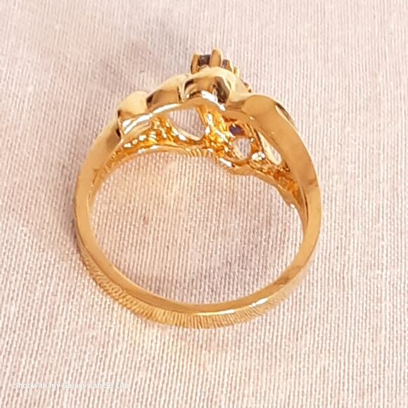 Red White Blue Stone Ring On Gold Tone Open Prong Setting Sample - Picture 5 of 7